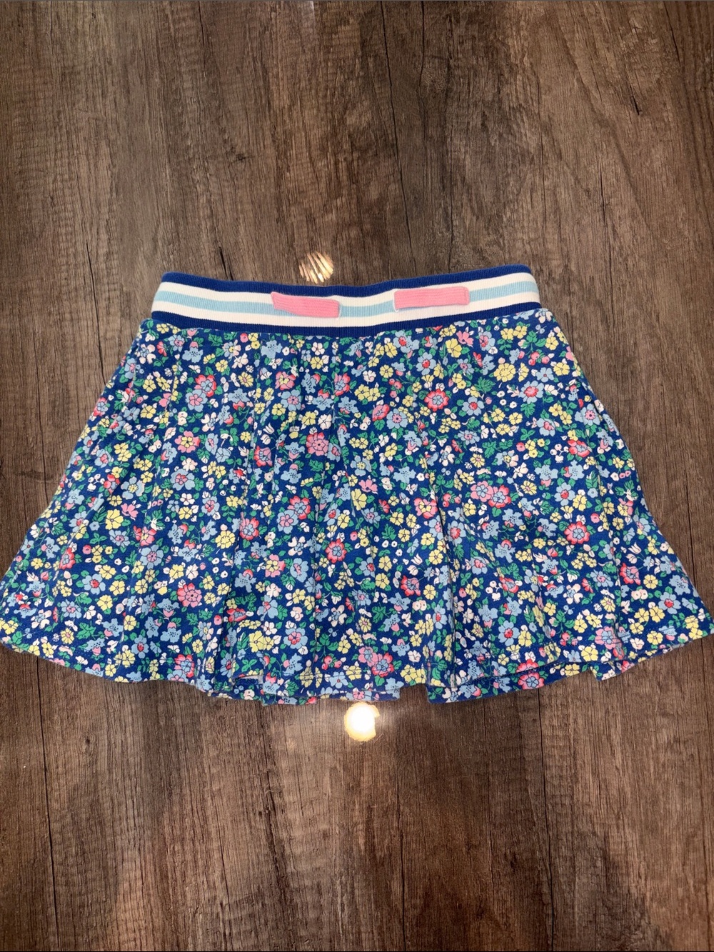 Mini Boden Blue Floral Skort with Pink and White Stripe Waistband